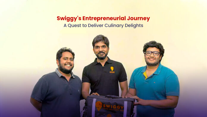 Image of Swiggy founders, Srinivas Talluri, Nandan Reddy, and Rahul Mehrota.