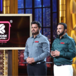 Three entrepreneurs pitching Kiosk Kaffee on Shark Tank, a show where investors consider business ideas